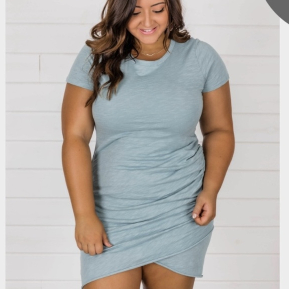 Give Me A Little Time Stone Blue Side Ruched Dress